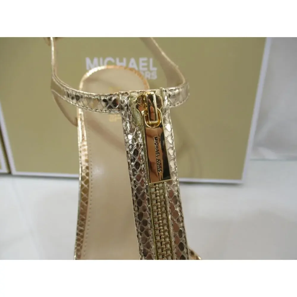 Michael Kors Berkley Stiletto Platform Heels Sandals Leather Pale Gold - Picture 6 of 7